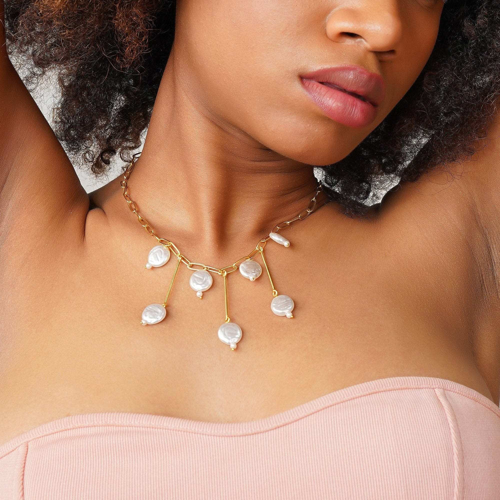 Razare Necklace Pearly Delight Statement Necklace: 18K Gold Plated