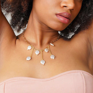 Razare Necklace Pearly Delight Statement Necklace: 18K Gold Plated