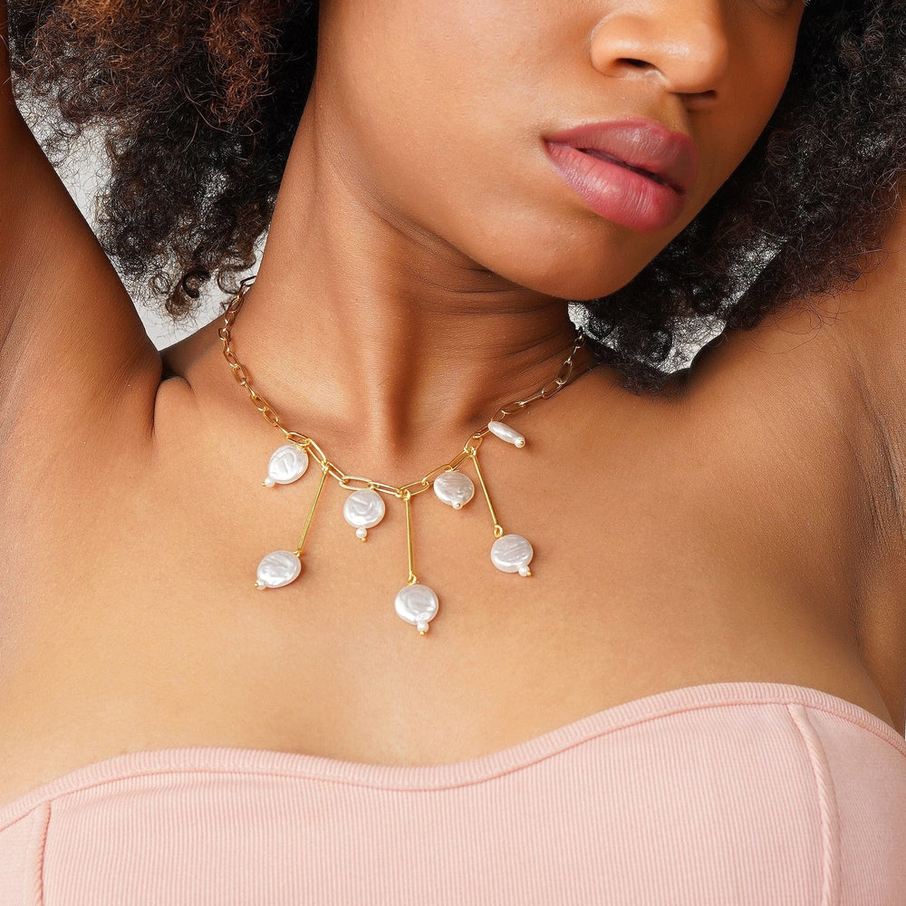 Razare Necklace Pearly Delight Statement Necklace: 18K Gold Plated