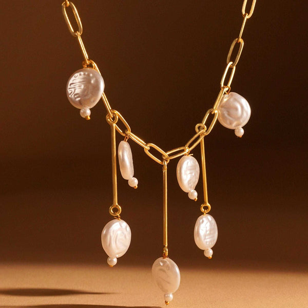 Razare Necklace Pearly Delight Statement Necklace: 18K Gold Plated