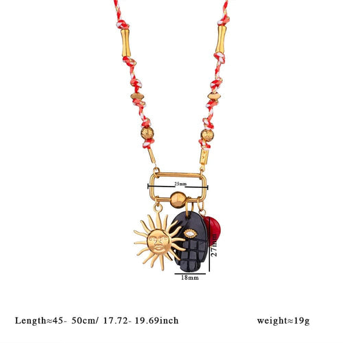 Razare Necklace Red Uniquely Crafted Tribal Charm Necklace: 18K Gold Plated