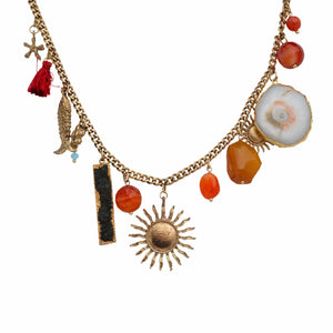 Razare Necklace Resort Multi Coral Red Natural Stones Necklace: 18K Gold Plated