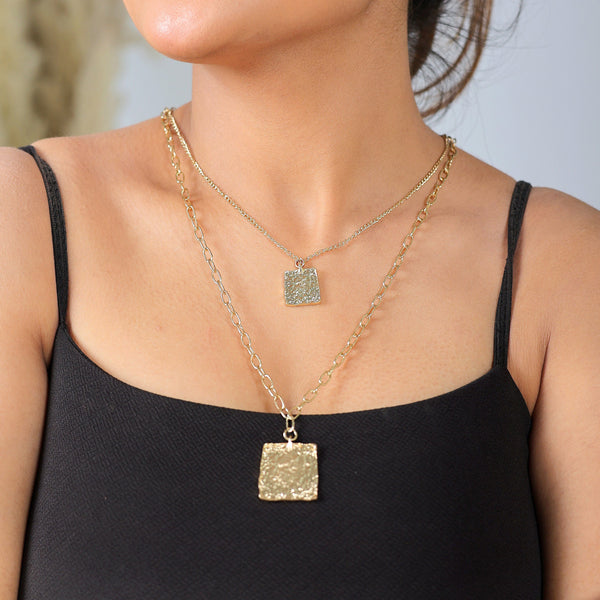 Razare Necklace Square Textured Pendant Necklace