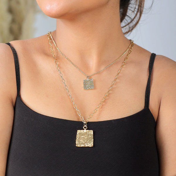 Razare Necklace Square Textured Pendant Necklace
