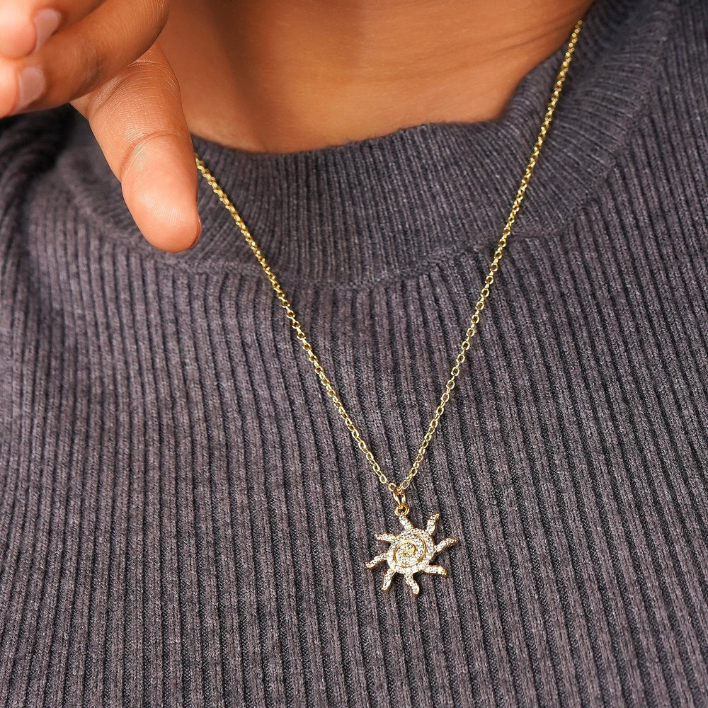 Razare Necklace Sun Zirconia Charm Pendant: 18K Gold Plated