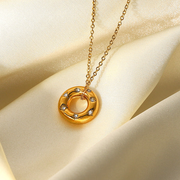 Razare Necklace Teesta Classic Gold Donut Pendant Necklace for Women | Minimal Round Charm Chain | Waterproof Anti-Tarnish Stainless Steel Jewelry