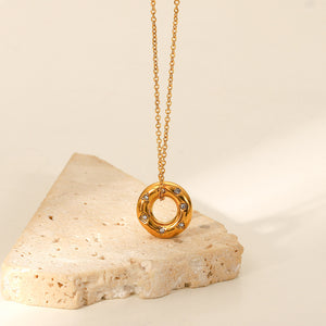 Razare Necklace Teesta Classic Gold Donut Pendant Necklace for Women | Minimal Round Charm Chain | Waterproof Anti-Tarnish Stainless Steel Jewelry