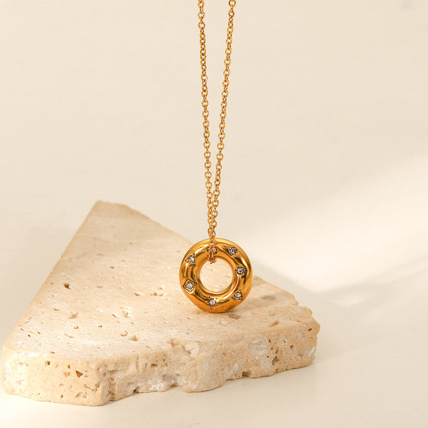 Razare Necklace Teesta Classic Gold Donut Pendant Necklace for Women | Minimal Round Charm Chain | Waterproof Anti-Tarnish Stainless Steel Jewelry