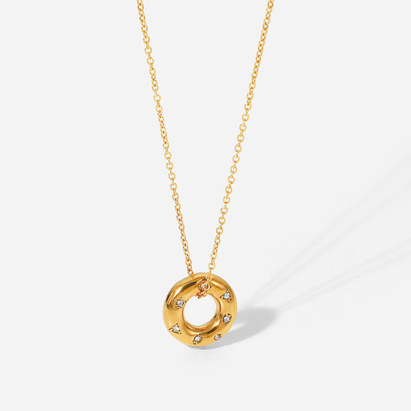 Razare Necklace Teesta Classic Gold Donut Pendant Necklace for Women | Minimal Round Charm Chain | Waterproof Anti-Tarnish Stainless Steel Jewelry