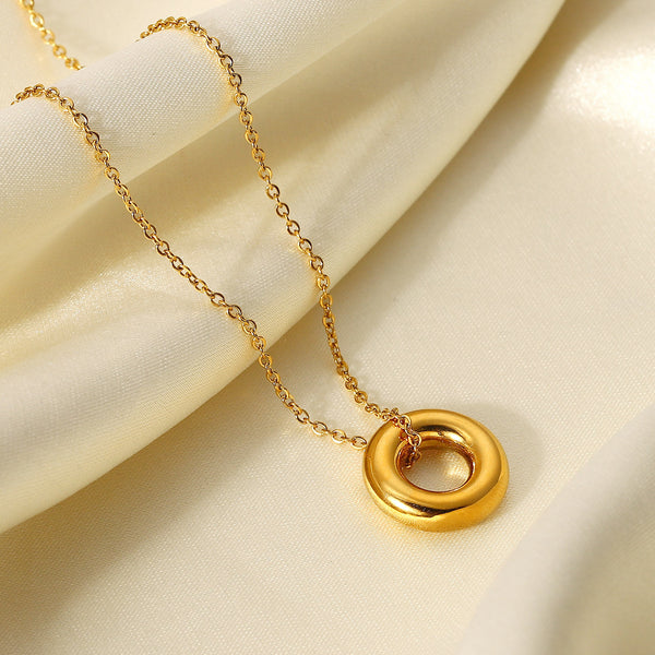Razare Necklace Teesta Classic Gold Donut Pendant Necklace for Women | Minimal Round Charm Chain | Waterproof Anti-Tarnish Stainless Steel Jewelry