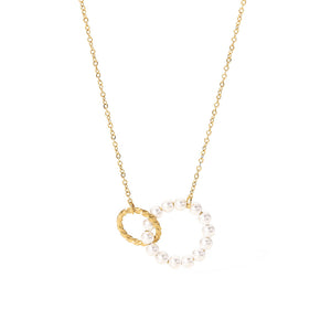 Razare Necklace Teesta Dual Circle Pearl Pendant Necklace for Women | Gold-Plated Minimalist Chain | Elegant Daily Wear & Party Jewelry