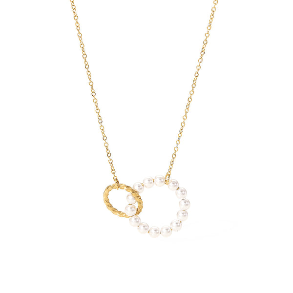 Razare Necklace Teesta Dual Circle Pearl Pendant Necklace for Women | Gold-Plated Minimalist Chain | Elegant Daily Wear & Party Jewelry