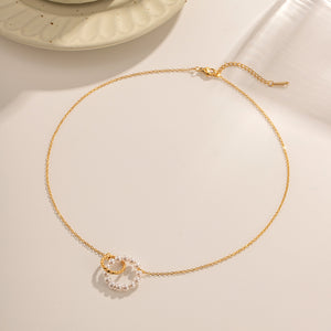 Razare Necklace Teesta Dual Circle Pearl Pendant Necklace for Women | Gold-Plated Minimalist Chain | Elegant Daily Wear & Party Jewelry