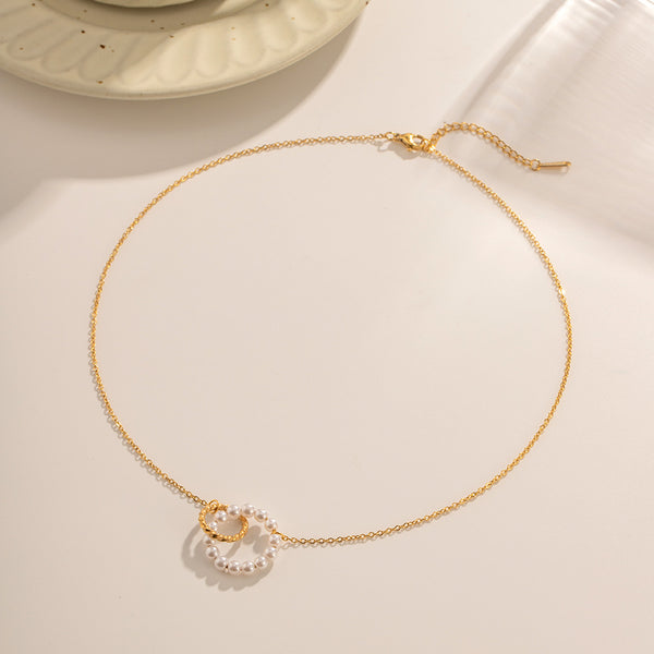 Razare Necklace Teesta Dual Circle Pearl Pendant Necklace for Women | Gold-Plated Minimalist Chain | Elegant Daily Wear & Party Jewelry