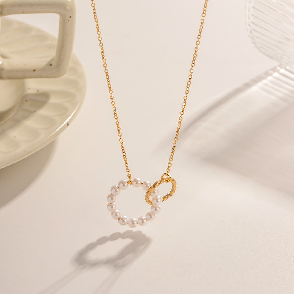 Razare Necklace Teesta Dual Circle Pearl Pendant Necklace for Women | Gold-Plated Minimalist Chain | Elegant Daily Wear & Party Jewelry