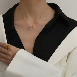 Razare Necklace Teesta Dual Circle Pearl Pendant Necklace for Women | Gold-Plated Minimalist Chain | Elegant Daily Wear & Party Jewelry
