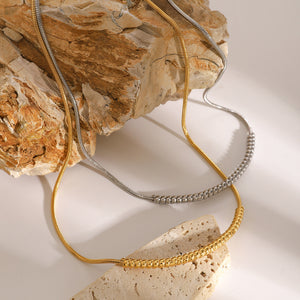 Razare Necklace Teesta Dual Tone Snake Chain Necklace for Women | Gold & Silver Beaded Minimal Chain | Waterproof Anti-Tarnish Stainless Steel Jewelry