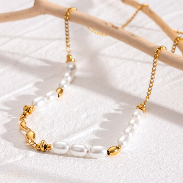 Razare Necklace Teesta Elegant Pearl Chain Necklace for Women | Gold & Pearl Minimal Layering Necklace | Waterproof Anti-Tarnish Stainless Steel Jewelry