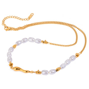 Razare Necklace Teesta Elegant Pearl Chain Necklace for Women | Gold & Pearl Minimal Layering Necklace | Waterproof Anti-Tarnish Stainless Steel Jewelry