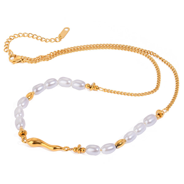 Razare Necklace Teesta Elegant Pearl Chain Necklace for Women | Gold & Pearl Minimal Layering Necklace | Waterproof Anti-Tarnish Stainless Steel Jewelry