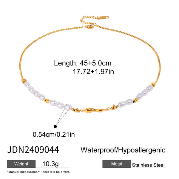 Razare Necklace Teesta Elegant Pearl Chain Necklace for Women | Gold & Pearl Minimal Layering Necklace | Waterproof Anti-Tarnish Stainless Steel Jewelry