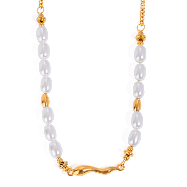 Razare Necklace Teesta Elegant Pearl Chain Necklace for Women | Gold & Pearl Minimal Layering Necklace | Waterproof Anti-Tarnish Stainless Steel Jewelry
