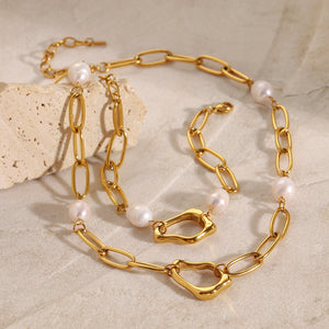 Razare Necklace Teesta Gold Link Pearl Statement Necklace for Women : Gold Plated
