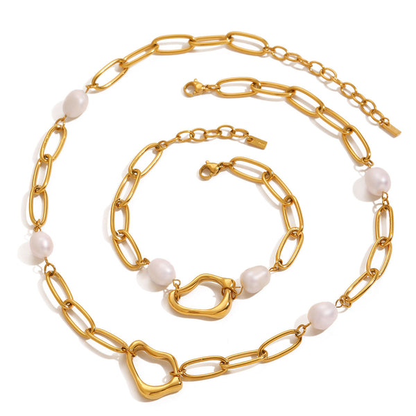 Razare Necklace Teesta Gold Link Pearl Statement Necklace for Women : Gold Plated