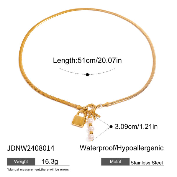 Razare Necklace Teesta Gold Lock Charm Necklace for Women | Initial & Pearl Pendant Snake Chain Necklace | Waterproof Anti-Tarnish Statement Jewelry