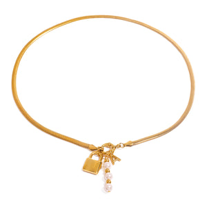 Razare Necklace Teesta Gold Lock Charm Necklace for Women | Initial & Pearl Pendant Snake Chain Necklace | Waterproof Anti-Tarnish Statement Jewelry