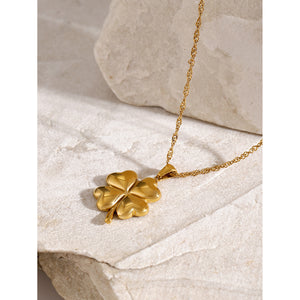 Razare Necklace Teesta Gold Plated Four Leaf Clover Pendant Necklace for Women | Lucky Charm Minimal Chain | Elegant Everyday Jewelry