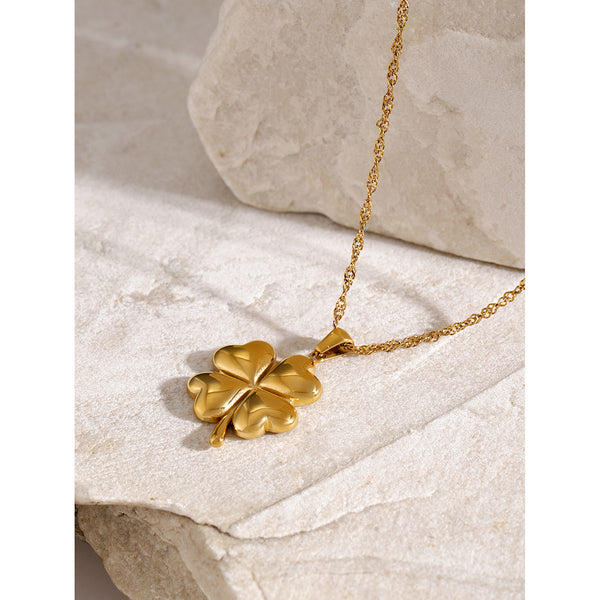 Razare Necklace Teesta Gold Plated Four Leaf Clover Pendant Necklace for Women | Lucky Charm Minimal Chain | Elegant Everyday Jewelry