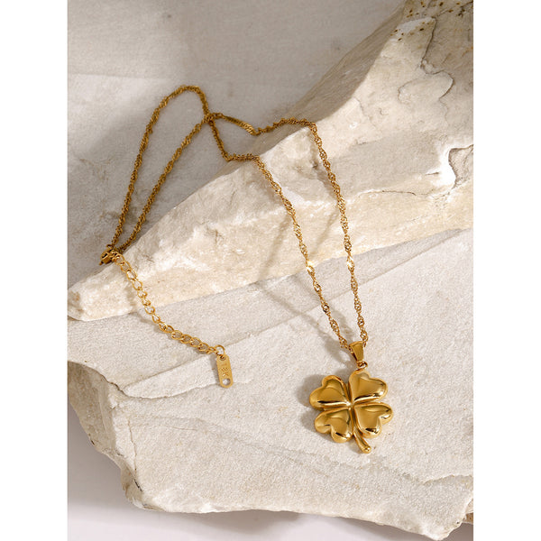 Razare Necklace Teesta Gold Plated Four Leaf Clover Pendant Necklace for Women | Lucky Charm Minimal Chain | Elegant Everyday Jewelry