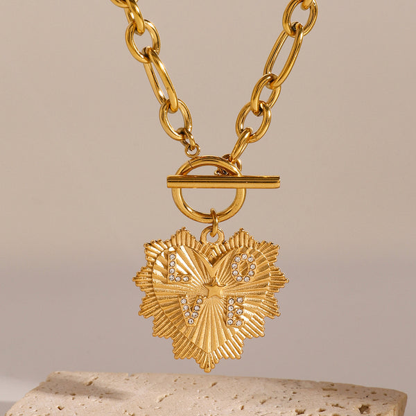 Razare Necklace Teesta Gold-Plated Love Heart Pendant Necklace for Women | Crystal Studded Statement Chain | Trendy Romantic Jewelry for Daily & Party Wear