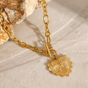 Razare Necklace Teesta Gold-Plated Love Heart Pendant Necklace for Women | Crystal Studded Statement Chain | Trendy Romantic Jewelry for Daily & Party Wear