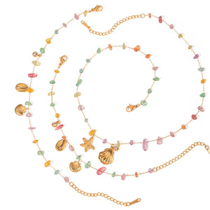 Razare Necklace Teesta Gold-Plated Multicolor Stone Shell & Star Charm Necklace Bracelet Set for Women | Boho Beach Style Jewelry Combo