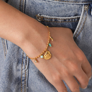 Razare Necklace Teesta Gold-Plated Shell & Star Charm Necklace Bracelet Set for Women | Beaded Ocean-Inspired Jewelry Combo | Trendy Daily & Beach Wear