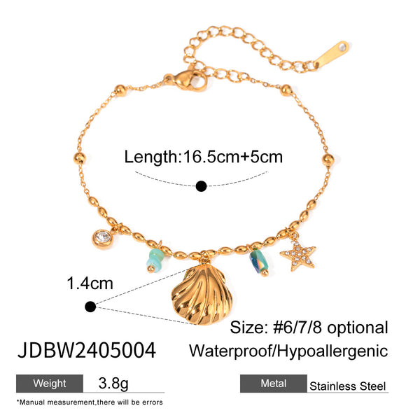 Razare Necklace Teesta Gold-Plated Shell & Star Charm Necklace Bracelet Set for Women | Beaded Ocean-Inspired Jewelry Combo | Trendy Daily & Beach Wear