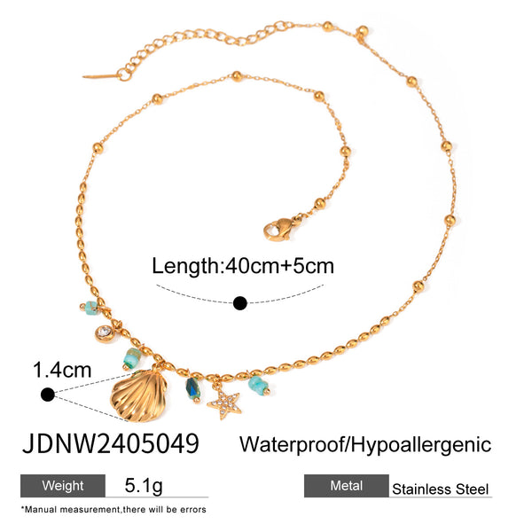 Razare Necklace Teesta Gold-Plated Shell & Star Charm Necklace Bracelet Set for Women | Beaded Ocean-Inspired Jewelry Combo | Trendy Daily & Beach Wear