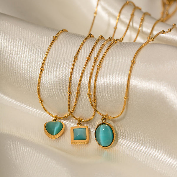 Razare Necklace Teesta Turquoise Charm Pendant Necklace for Women | Gold Snake Chain with Oval, Square & Heart Stone Options | Waterproof Anti-Tarnish Jewelry