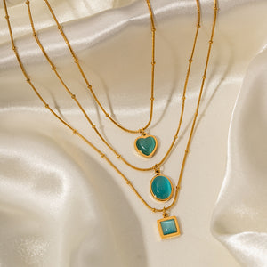 Razare Necklace Teesta Turquoise Charm Pendant Necklace for Women | Gold Snake Chain with Oval, Square & Heart Stone Options | Waterproof Anti-Tarnish Jewelry