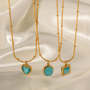 Razare Necklace Teesta Turquoise Charm Pendant Necklace for Women | Gold Snake Chain with Oval, Square & Heart Stone Options | Waterproof Anti-Tarnish Jewelry
