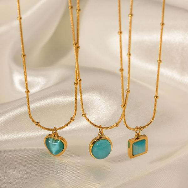 Razare Necklace Teesta Turquoise Charm Pendant Necklace for Women | Gold Snake Chain with Oval, Square & Heart Stone Options | Waterproof Anti-Tarnish Jewelry