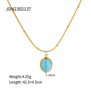 Razare Necklace Teesta Turquoise Charm Pendant Necklace for Women | Gold Snake Chain with Oval, Square & Heart Stone Options | Waterproof Anti-Tarnish Jewelry