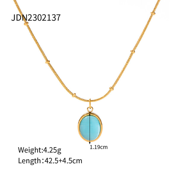 Razare Necklace Teesta Turquoise Charm Pendant Necklace for Women | Gold Snake Chain with Oval, Square & Heart Stone Options | Waterproof Anti-Tarnish Jewelry