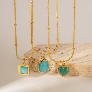 Razare Necklace Teesta Turquoise Charm Pendant Necklace for Women | Gold Snake Chain with Oval, Square & Heart Stone Options | Waterproof Anti-Tarnish Jewelry
