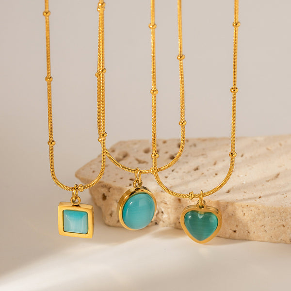 Razare Necklace Teesta Turquoise Charm Pendant Necklace for Women | Gold Snake Chain with Oval, Square & Heart Stone Options | Waterproof Anti-Tarnish Jewelry