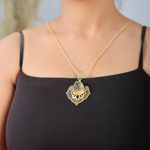 Razare Necklace White Stone Chain Pendant: 18K Gold Plated