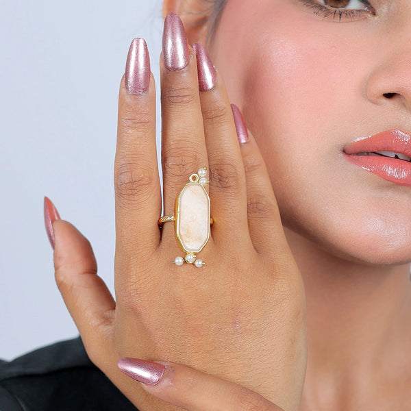 Razare Stone Rings Big Stone Ring (Adjustable): 18K Gold Plated