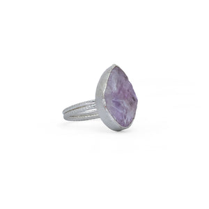 Razare Stone Rings Lepidolite Purple Stone Ring in White Metal